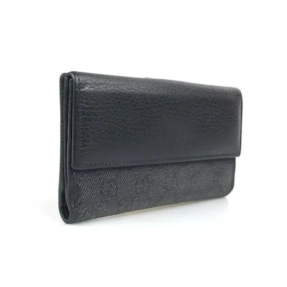 GUCCI WALLET BI FOLD 143389 0959 GG CANVAS Black Leather Authentic - Picture 3 of 11
